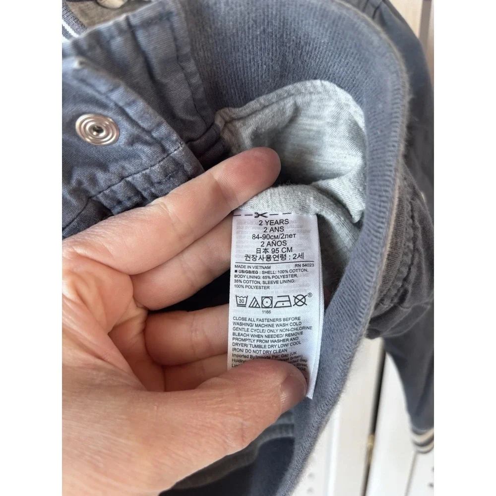 Baby Gap Toddler Boys 2T Cotton Varsity Snap Jacket Lightweight Lined Khaki Blue